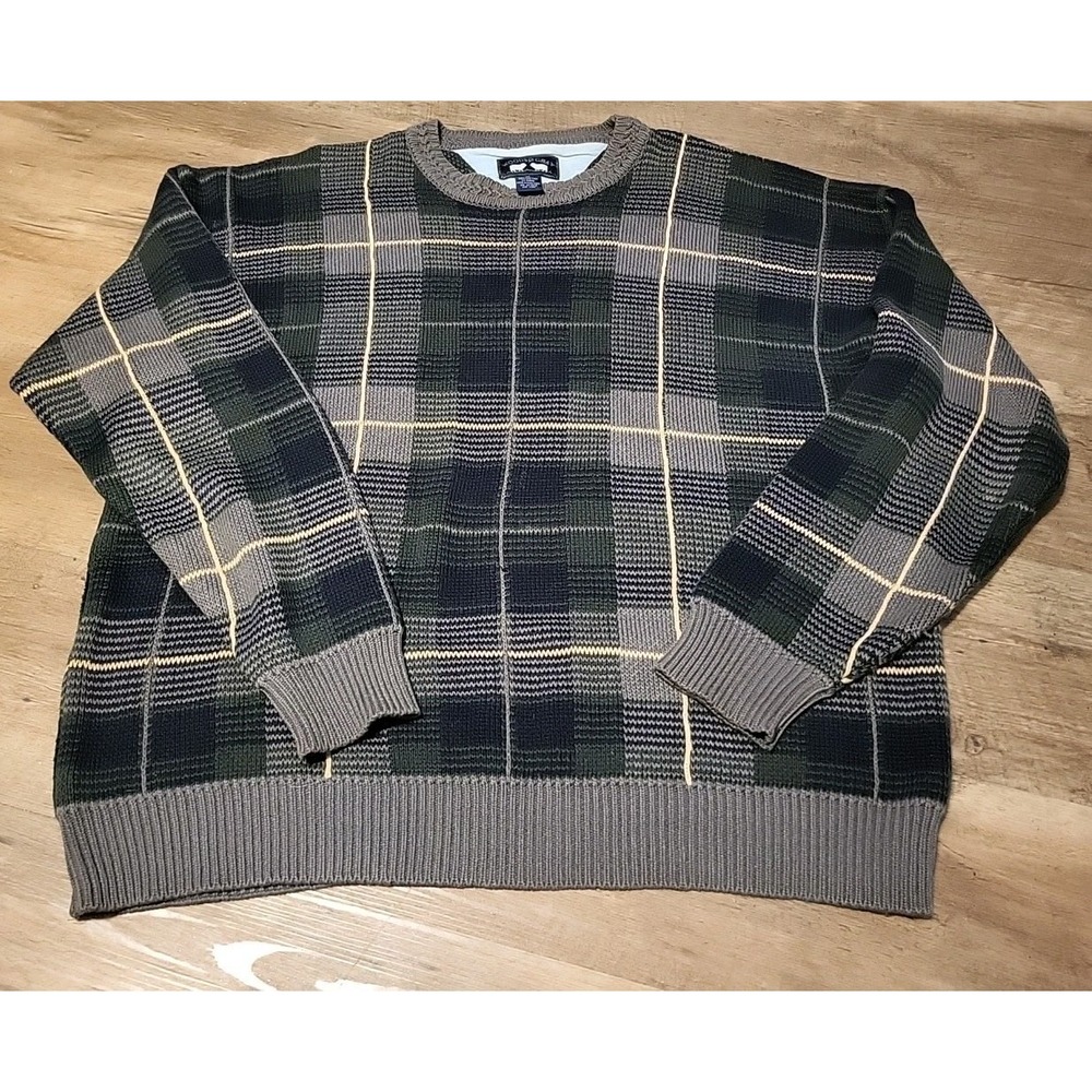 Woods & Gray Sweater Men's XL Scotch Plaid‎ Heavyweight Cotton Crewneck